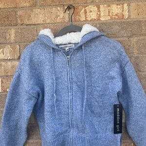 Madden Girl Light Blue Sherpa-Lined Jacket